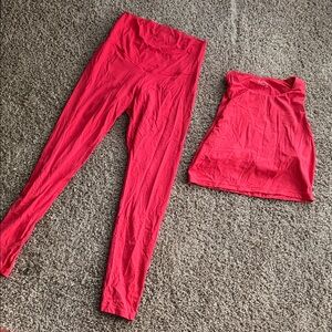 aerie Bright Red Active Leggings and Tank Set